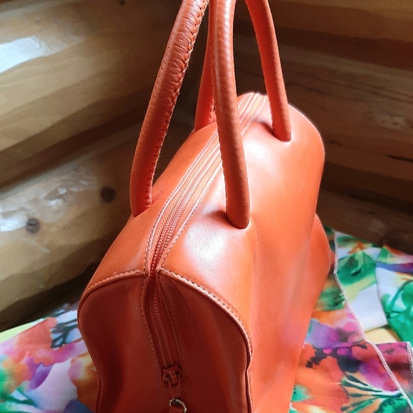 Saks Fifth Avenue, Orange Leather Small Handbag - Picture 2 of 11